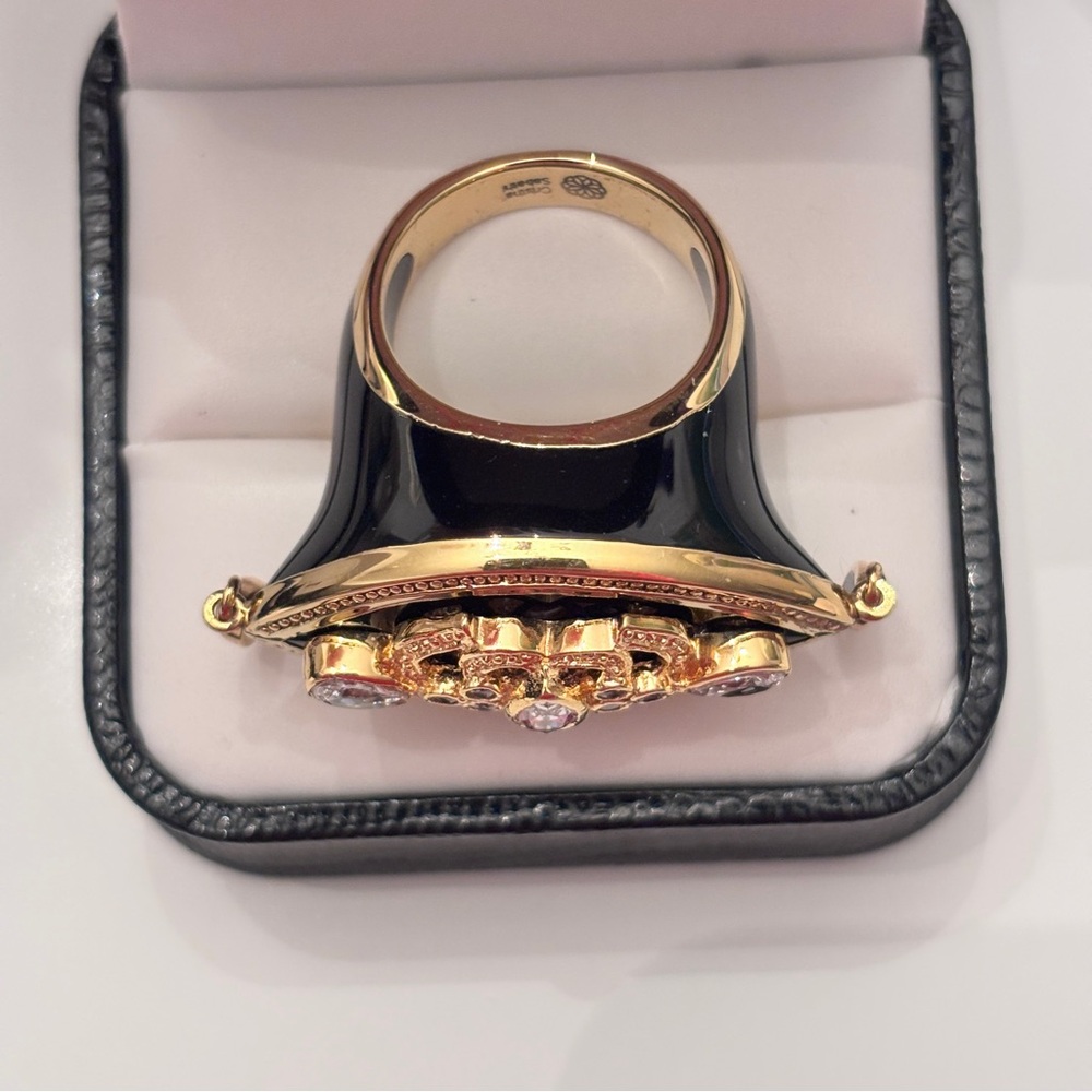 Cristina Sabatini black enamel Gold accents and Zircons Statement Ring